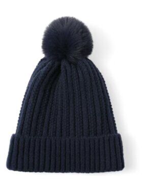 Hat - Winter Knit Woven Wool - Navy Blue W/ Pom Pom - Nollia -NWT